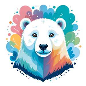 a bear with a colorful background on it's face