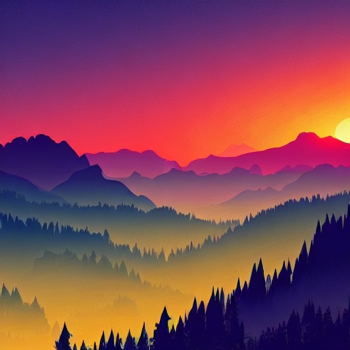 a view of a mountain range with a sunset in the background