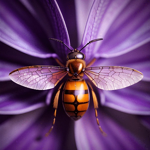bee on a purple flower with a black background