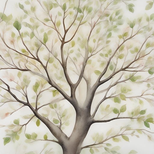 painting of a tree with a bird sitting on it