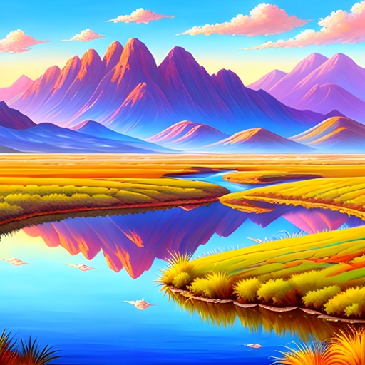 painting of a beautiful landscape with a river and mountains