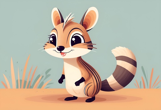 cartoon illustration of a cute little squirrel standing in the grass