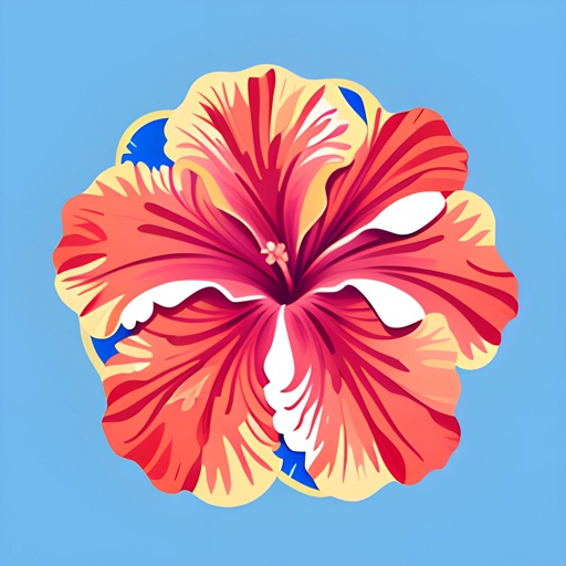 brightly colored flower on a blue background with a white center