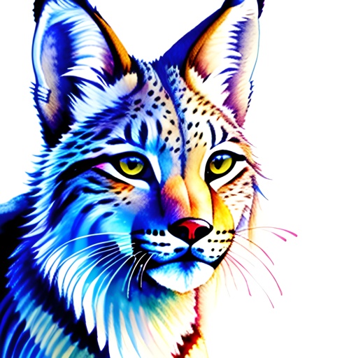 painting of a lynx with bright yellow eyes and a white background