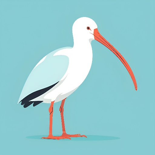 a white bird with a long beak standing on a blue surface