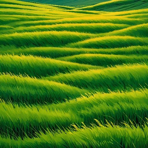 a close up of a field of green grass with a lone tree in the distance