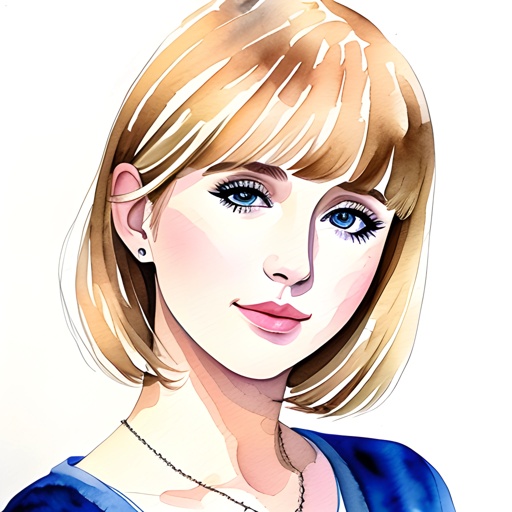 a drawing of a woman with blonde hair and blue eyes