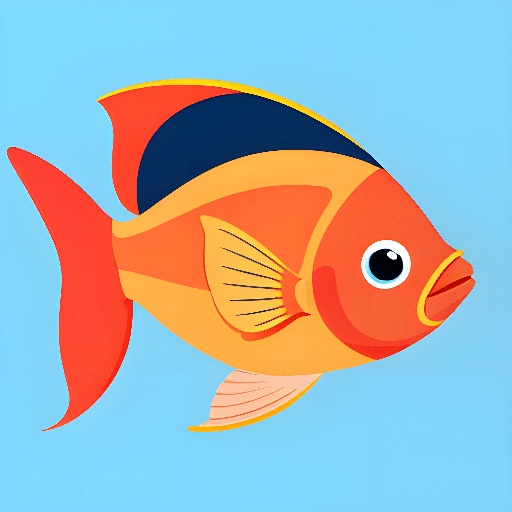 a cartoon fish with a blue and orange stripe on its head