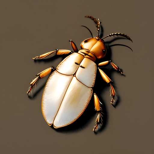 a gold bug with a white body and black wings