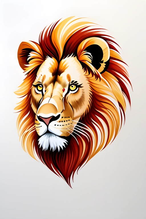 painting of a lion with a mane and a red mane