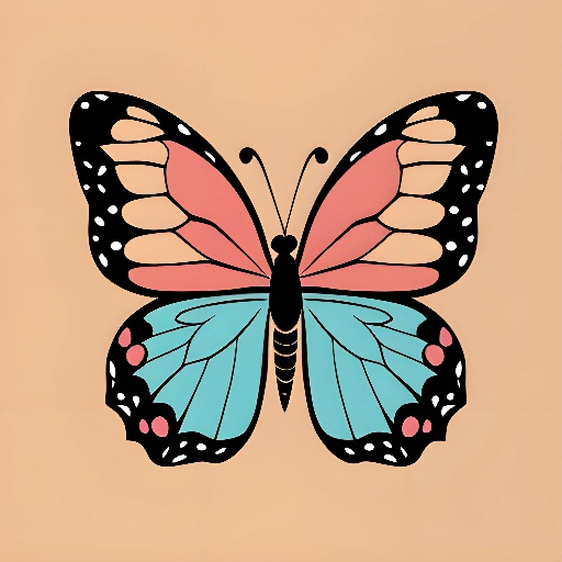 a butterfly with a pink and blue wing on a beige background