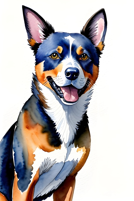 painting of a dog with a blue and brown face and a white chest