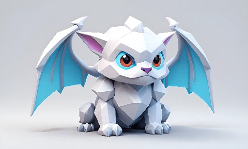 a white and blue papercraft dragon sitting on a white surface