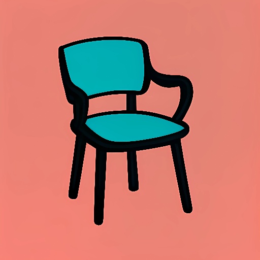 a blue chair with a black seat on a pink background