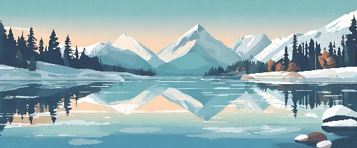 a painting of a mountain lake with a mountain in the background
