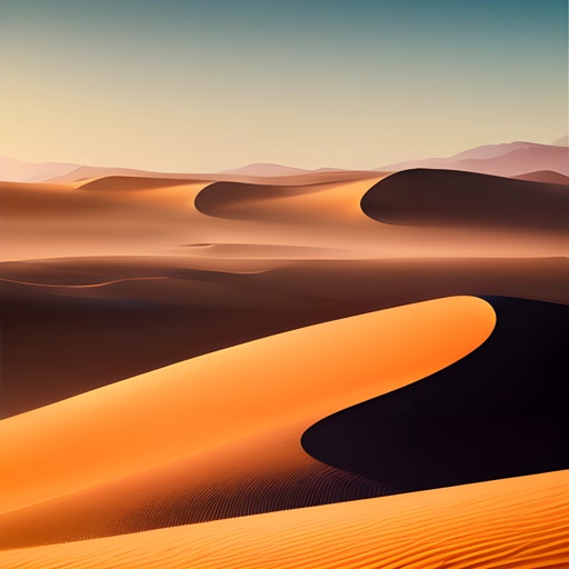 view of a desert with sand dunes and mountains in the distance