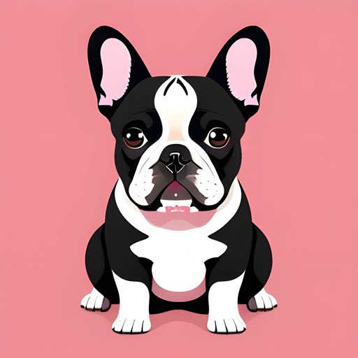 a black and white dog sitting on a pink surface