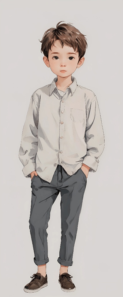 a drawing of a boy in a shirt and pants