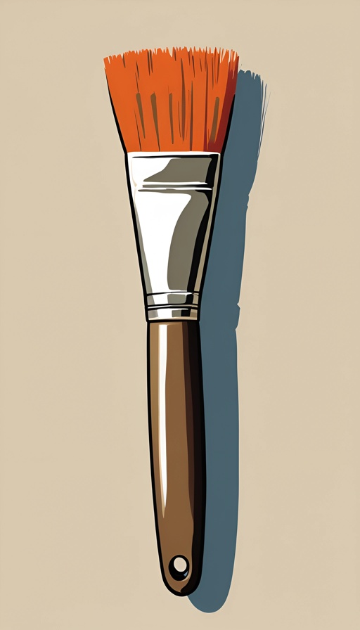 a paint brush with a red handle on a beige background