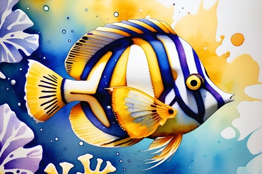 painting of a fish with a yellow and blue stripe on it