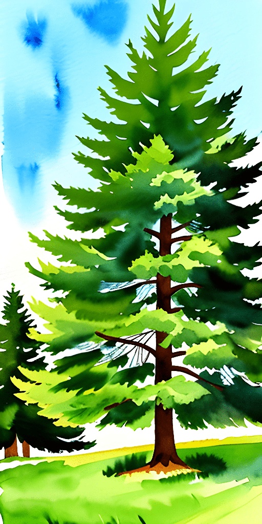painting of a green tree with a blue sky in the background