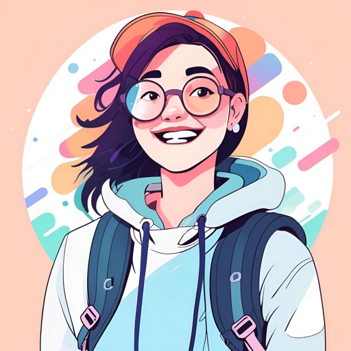 illustration of a woman with glasses and a backpack smiling