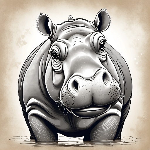 drawing of a hippo with a big nose and a big nose