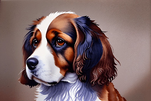 painting of a dog with a brown, white and black face