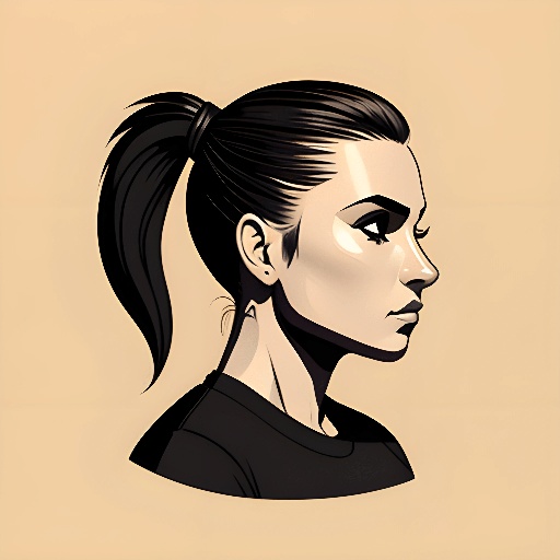 a drawing of a woman with a ponytail in a black shirt