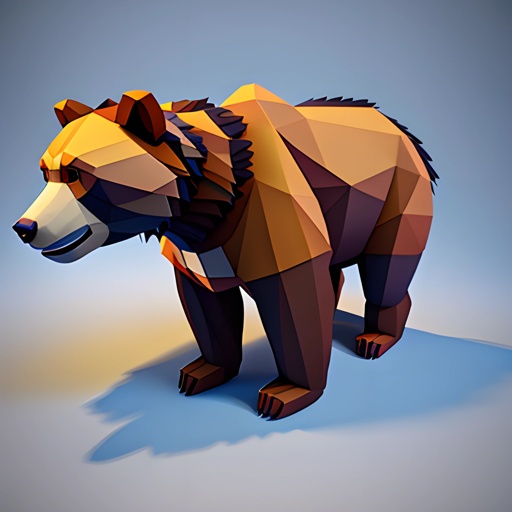 a low polygonal bear standing on a blue surface