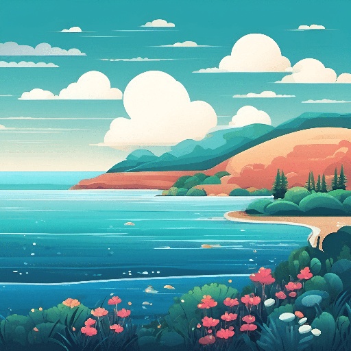 illustration of a beautiful landscape with a beach and mountains