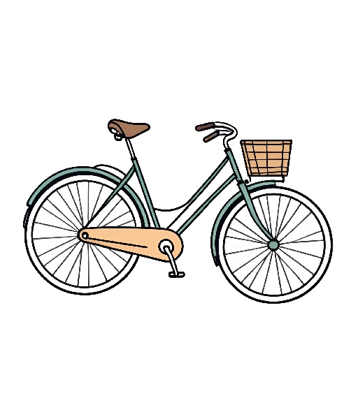 a cartoon drawing of a bicycle with a basket on the front wheel