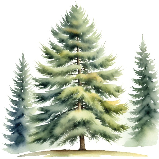a painting of a group of pine trees with a white background