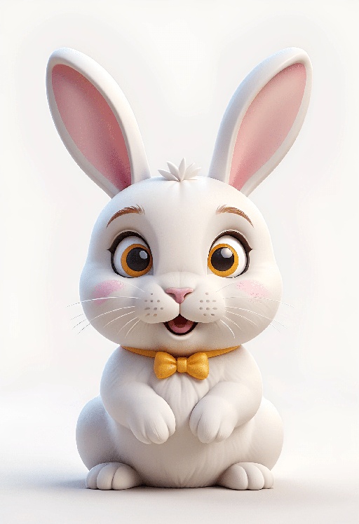 a white rabbit with a yellow bow tie sitting on the ground