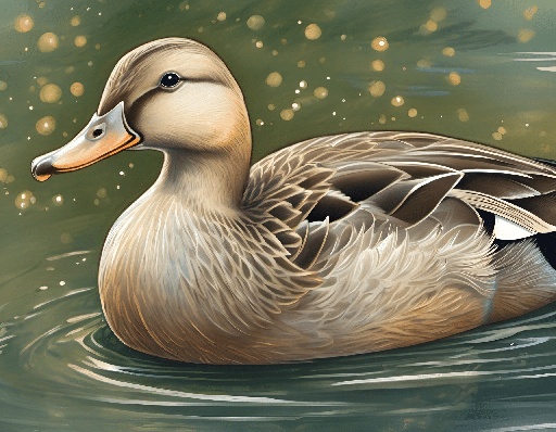painting of a duck floating in a pond with bubbles in the background