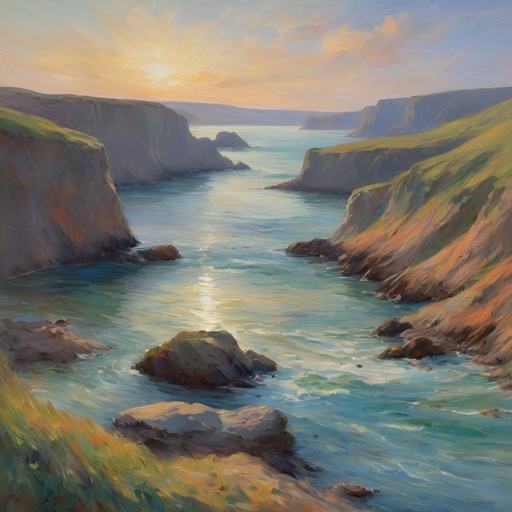 painting of a painting of a river with a cliff in the background