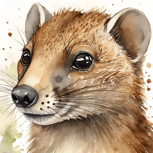 a watercolor painting of a small animal with big eyes