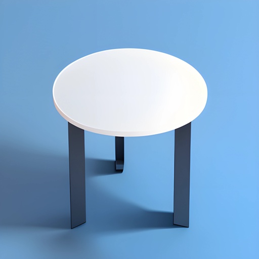 a white table with a black legs on a blue background