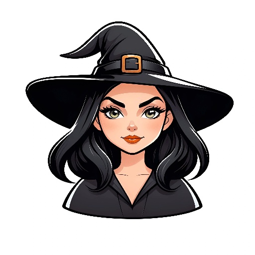 a cartoon witch with a black hat and long black hair