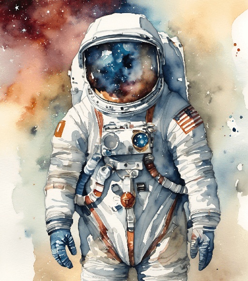 painting of an astronaut in a spacesuit with a space background
