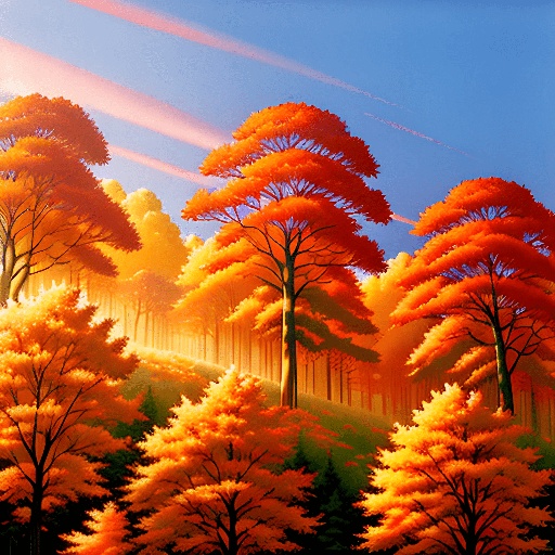 a painting of a forest with trees in the fall