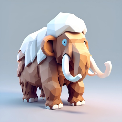 a low poly elephant with a white tusk
