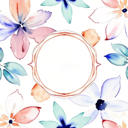 a watercolor painting of a circle surrounded by flowers