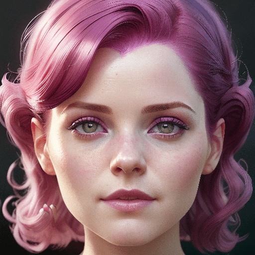 a woman with pink hair and a necklace on