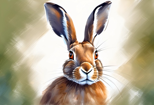 painting of a rabbit with ears wide open and a white background