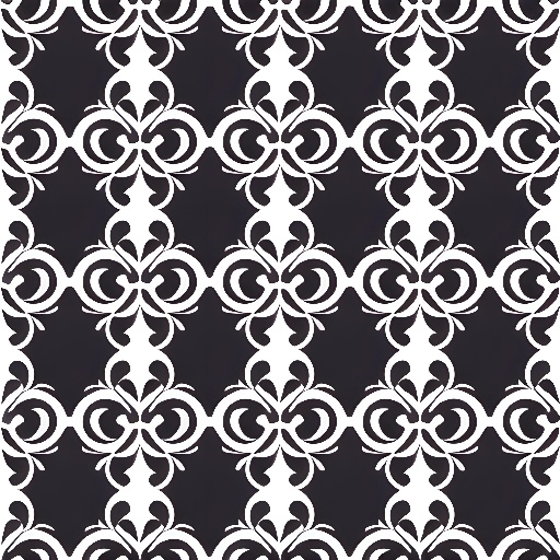 a black and white pattern with a stylized design