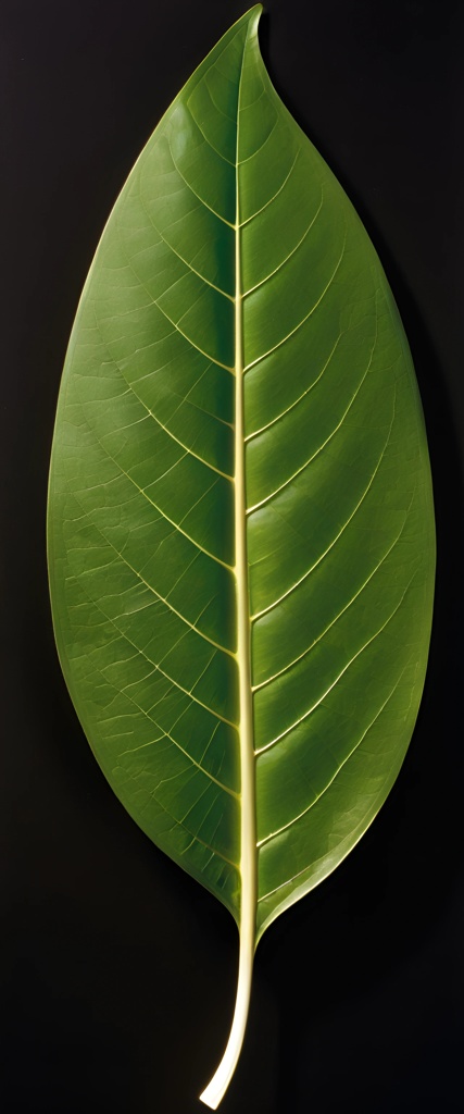 a close up of a green leaf with a thin stem