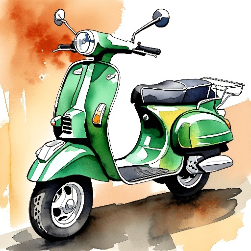 green and white scooter with a black seat