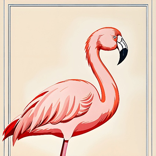 a pink flamingo standing in a frame with a white background
