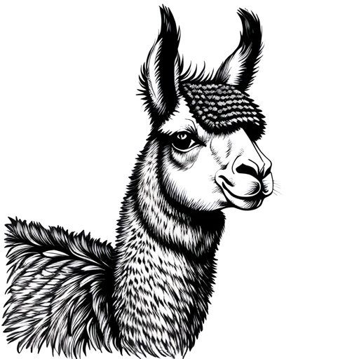 a black and white drawing of a llama with a hat on